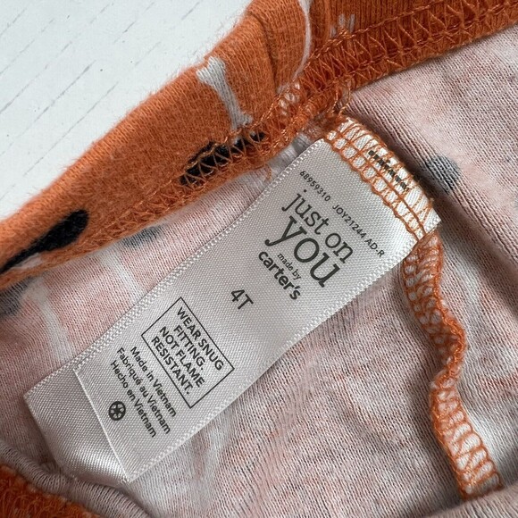 Skeleton Halloween Boy's Girl's Size 4 pajama Set loungewear Orange Slippers Web - Picture 5 of 6